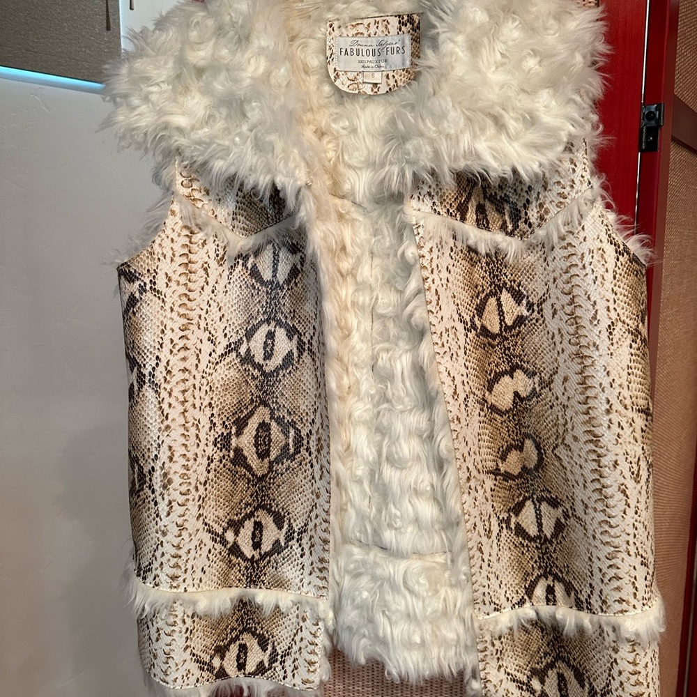 Fabulous Furs Cream Faux Fur Snake Print Vest